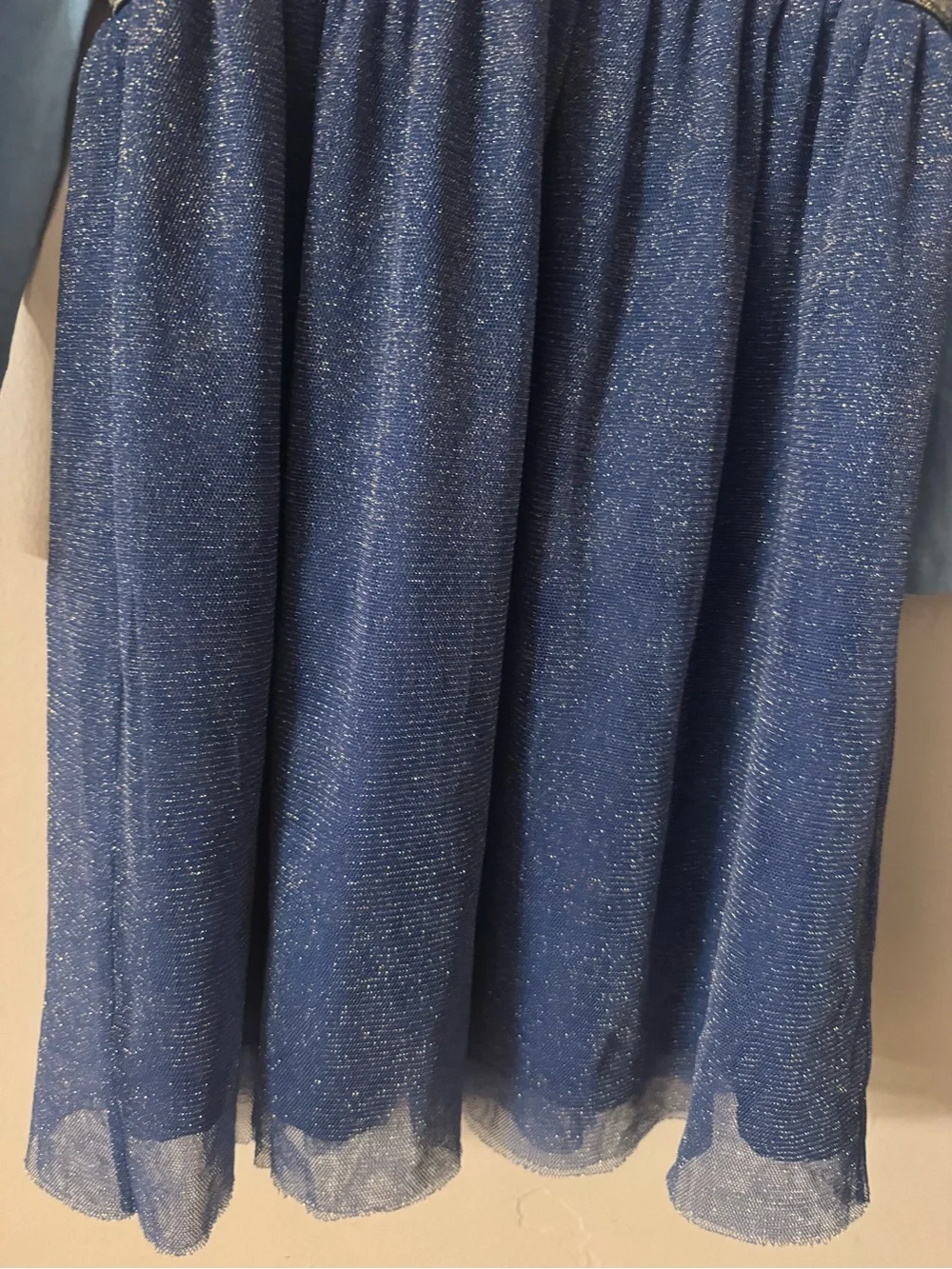 Hanna Andersson Girls Light Blue & Navy Sparkle Tulle Dress Size 6-7